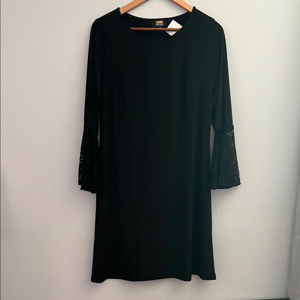 Lori Michaels Perfect Black Dress with Lace Sleeves, Lg